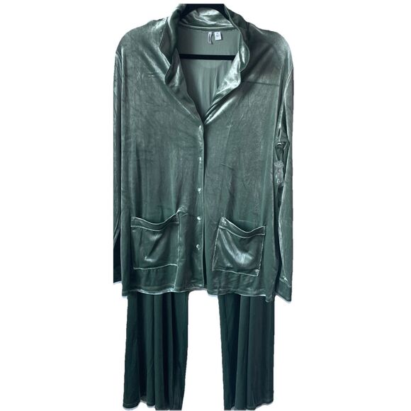 New Nordstrom Green Dune Velour Pajama Set Soft 2-Piece Lounge Set XL - Picture 1 of 4